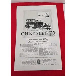 Vtg 1927 Chrysler 72: Performance and Riding Results Antique Print Ad Ephemera